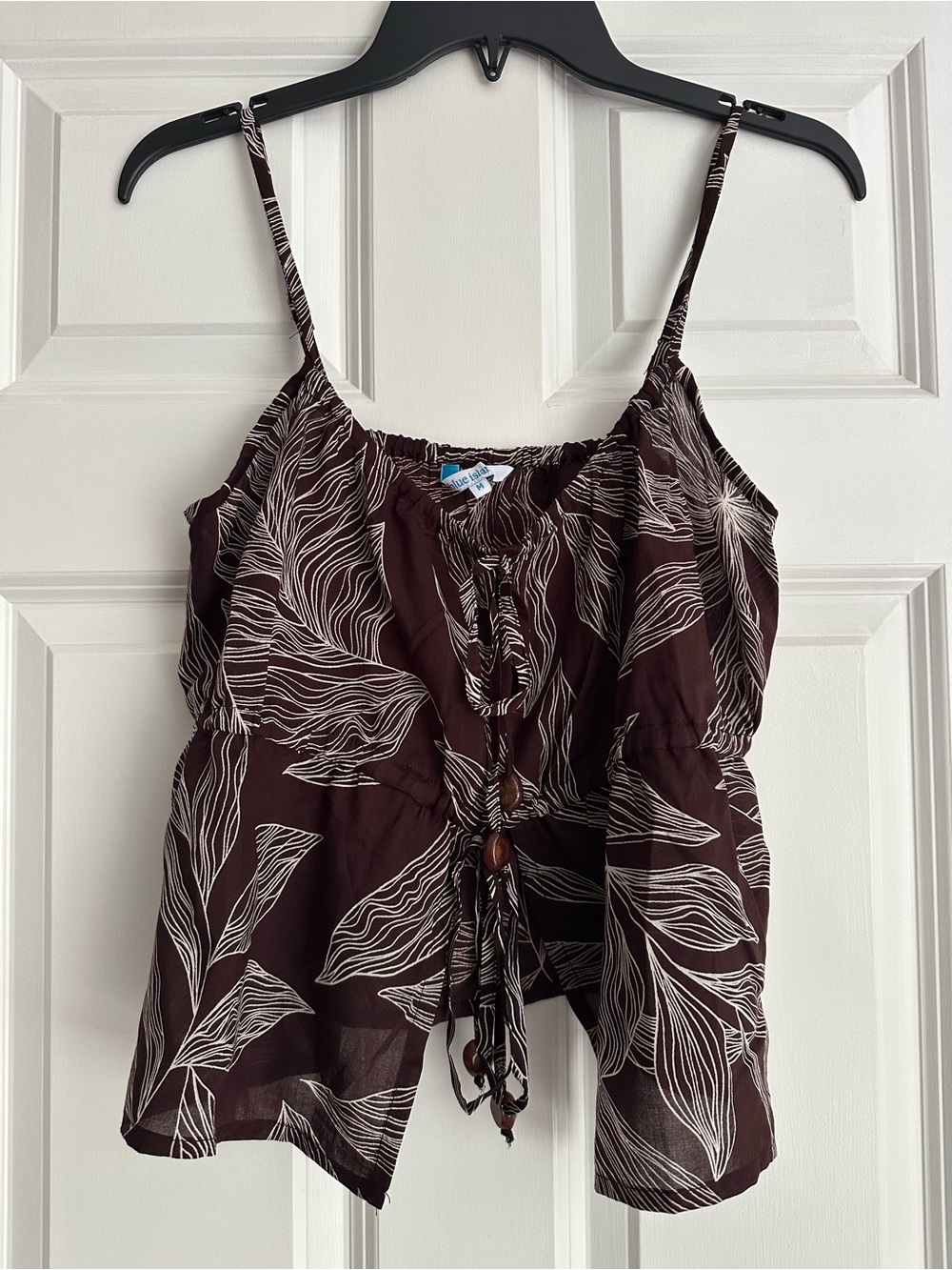 blue island Brown Leaf-Print Spaghetti Strap Tank